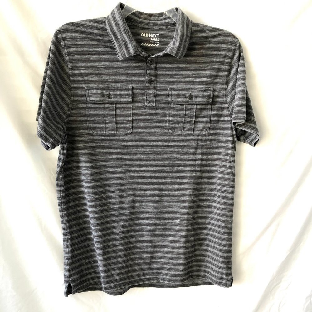 Gray Striped Short Sleeve Shirt by Old Navy Collared, Size Large, EUC!